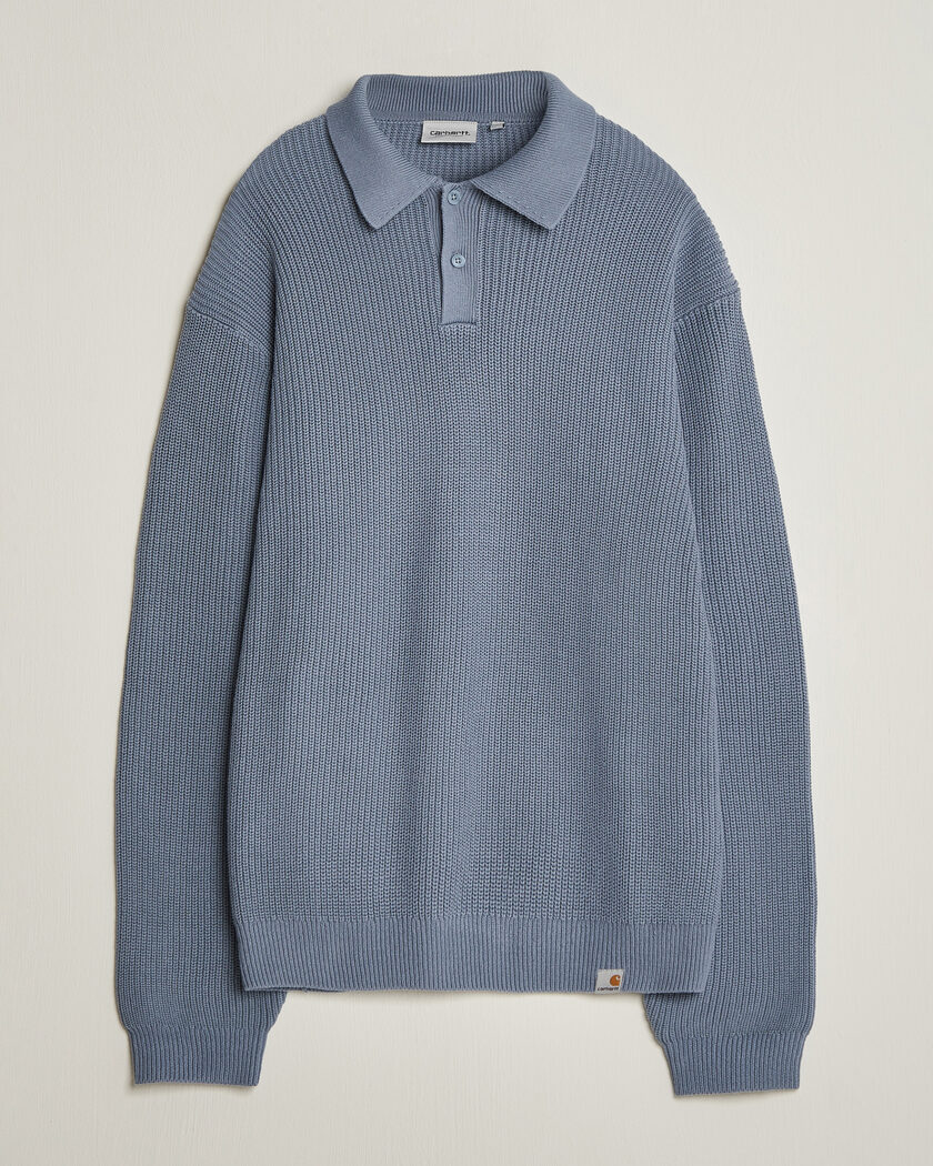 Carhartt WIP Miles Knitted Cotton Polo Shad Blue – Sininen