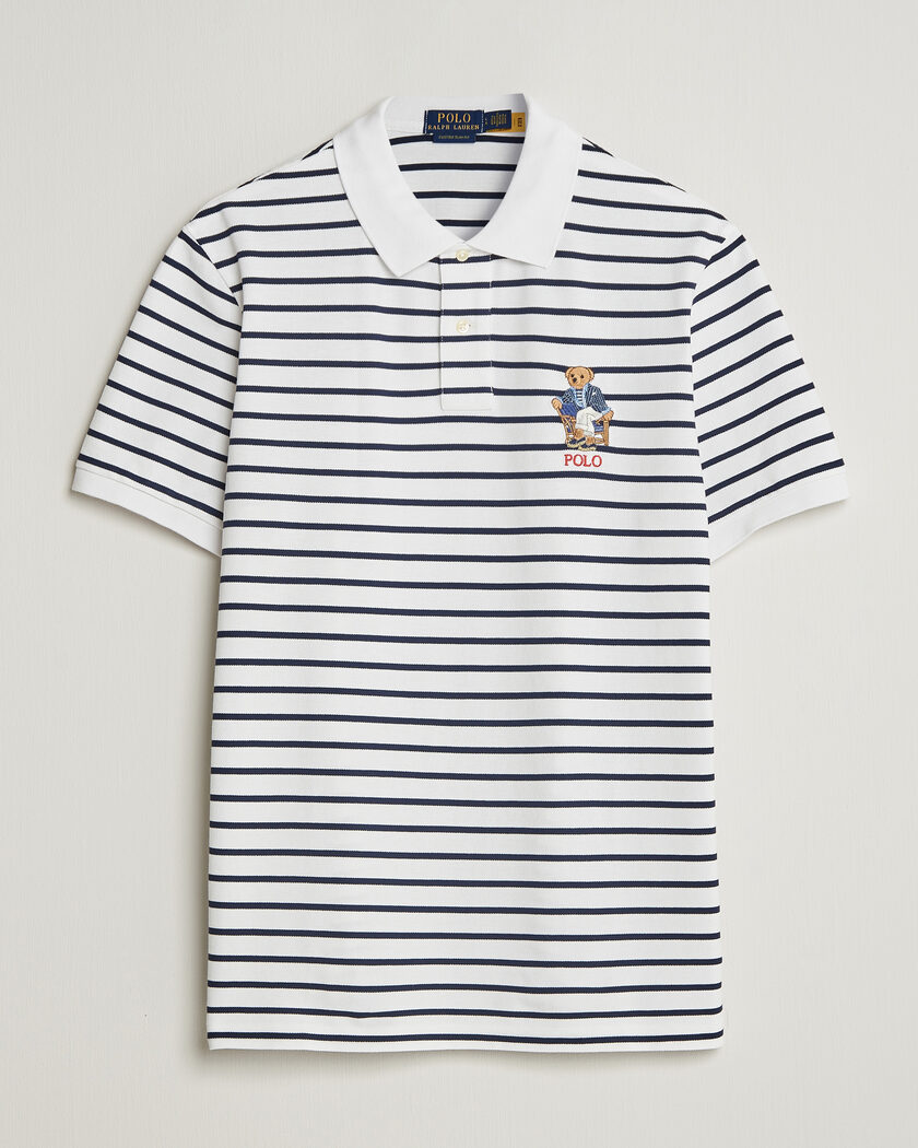 Polo Ralph Lauren Newport Bear Striped Custom Slim Polo White/Navy – Sininen