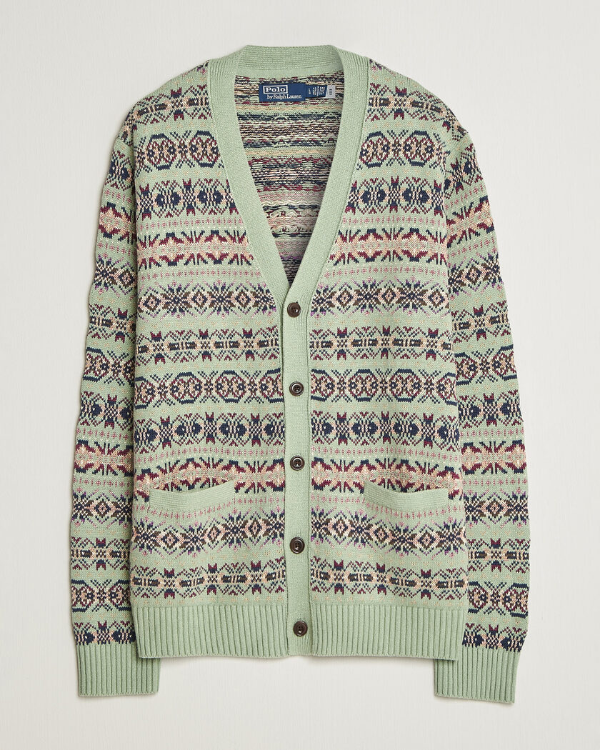 Polo Ralph Lauren Cotton/Linen Fairisle Cardigan Green Combo - Vihreä - Neuletakki - Koko: XL