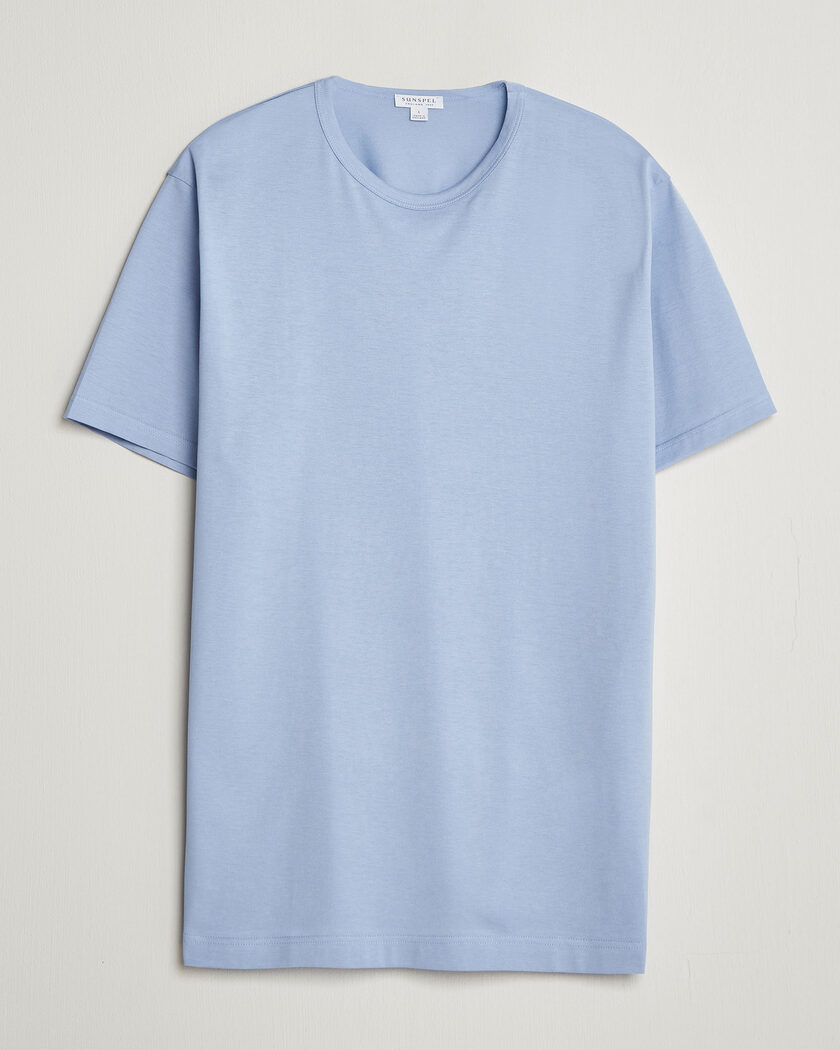 Sunspel Crew Neck Q82 Cotton T-Shirt Sky Blue – Sininen
