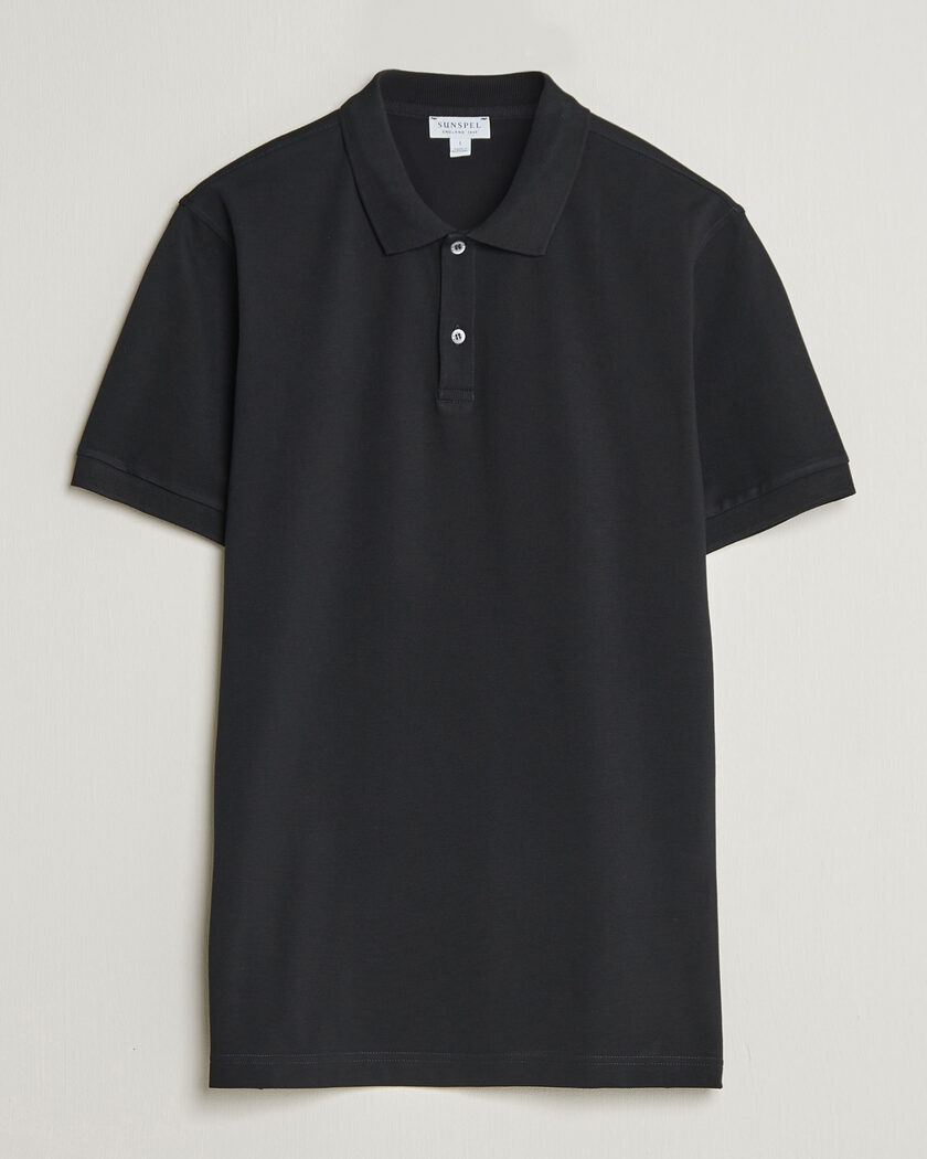 Sunspel Short Sleeve Pique Polo Black – Musta
