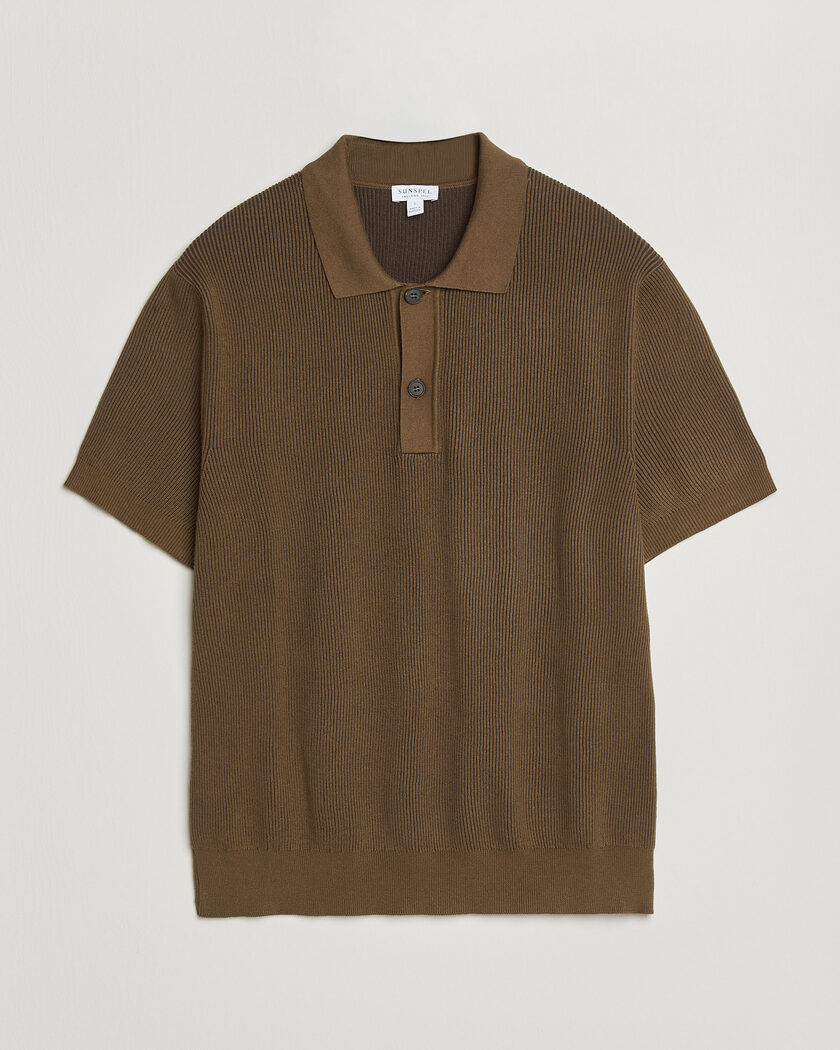Sunspel Knitted Cotton Rib Polo Bronze – Ruskea