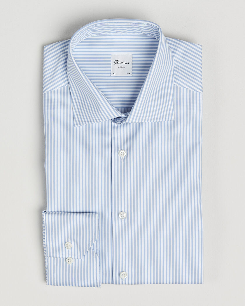 Stenströms Slimline Stripe Cut Away Shirt Light Blue – Sininen