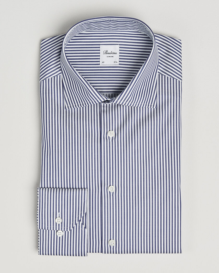 Stenströms Slimline Stripe Cut Away Shirt Navy – Sininen