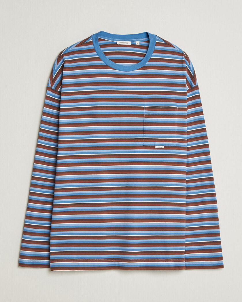 Sunflower Long Sleeve Pocket Tee Blue Stripe – Sininen