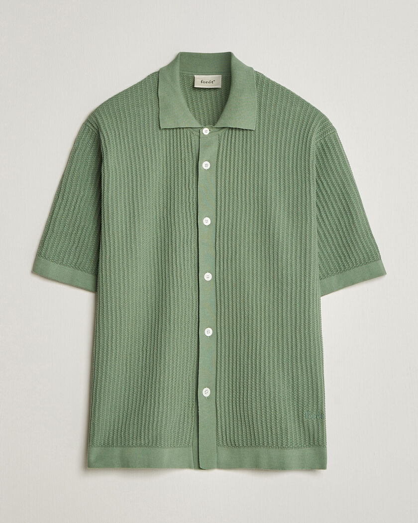 Forét Barrow Short Sleeve Knitted Cotton Shirt Green Oxide – Vihreä