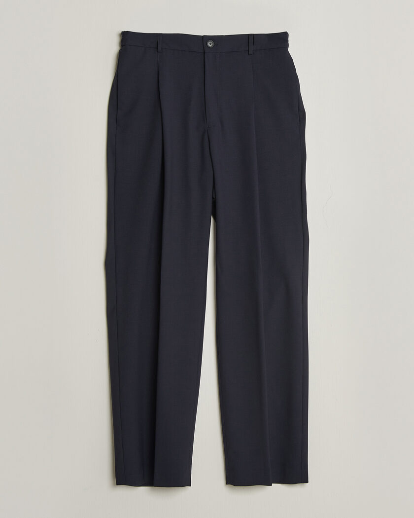 BOSS BLACK Pat Pleated Wool Trousers Dark Blue – Sininen