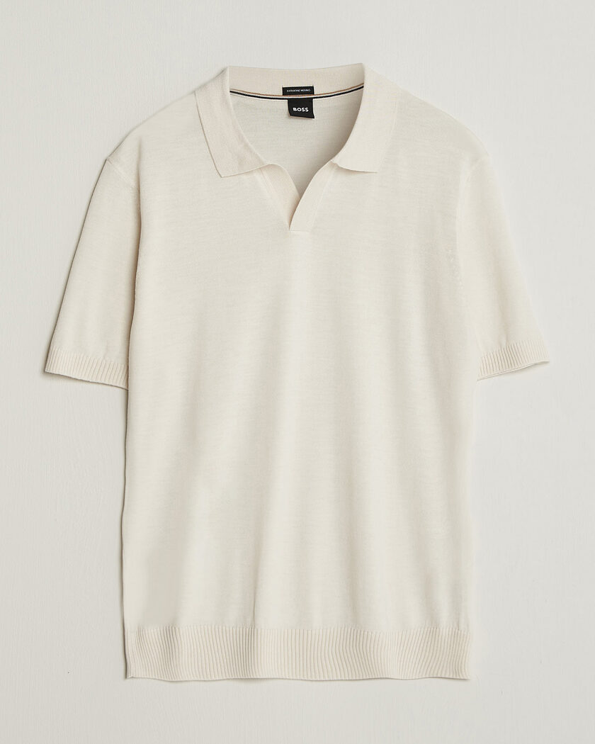 BOSS BLACK Lantoni Knitted Polo Open White – Valkoinen