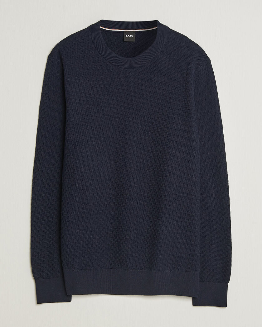 BOSS BLACK Lofranco Structured Knitted Sweater Dark Blue – Sininen