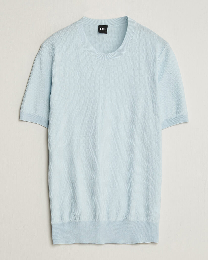 BOSS BLACK Laruso Structured Knitted T-Shirt Open Blue – Sininen