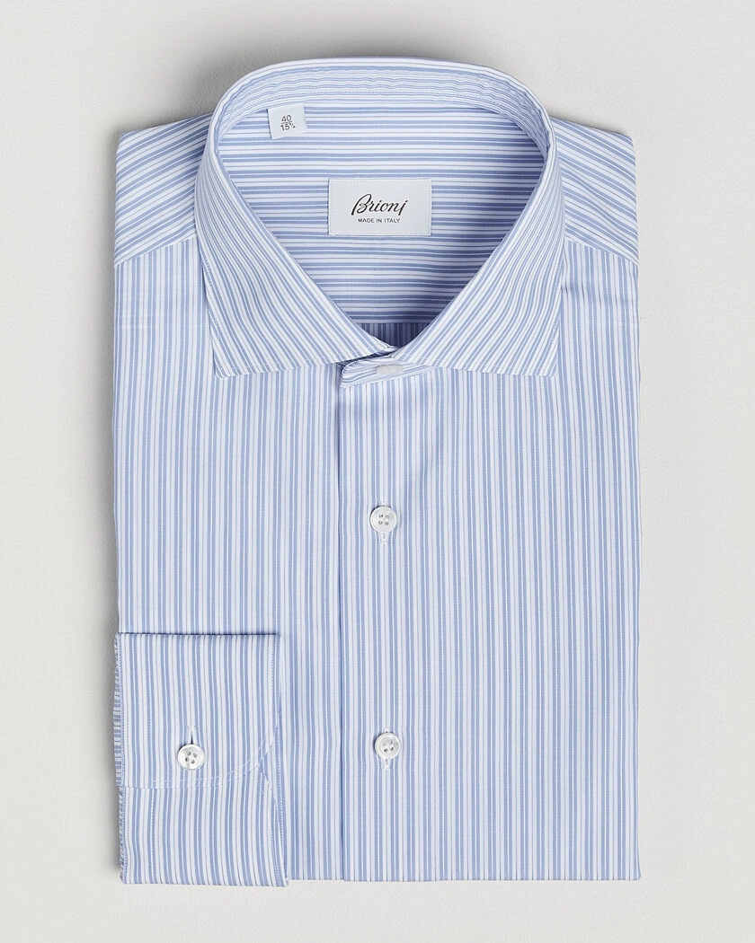 Brioni Poplin Cotton Dress Shirt Light Blue Stripe – Sininen