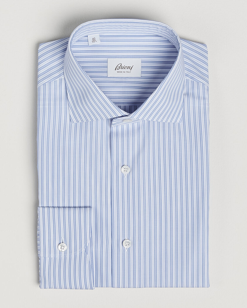 Brioni Poplin Cotton Dress Shirt Light Blue Stripe – Sininen