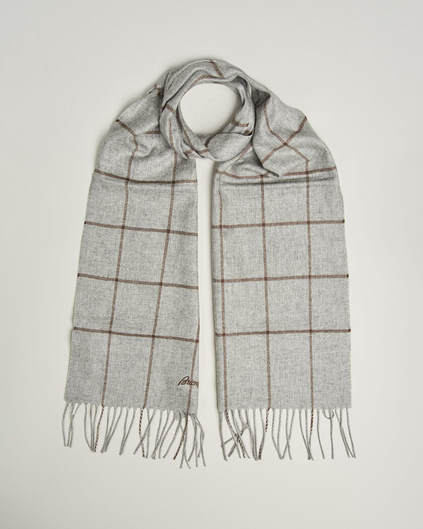 Brioni Cashmere Scarf Grey Check – Harmaa