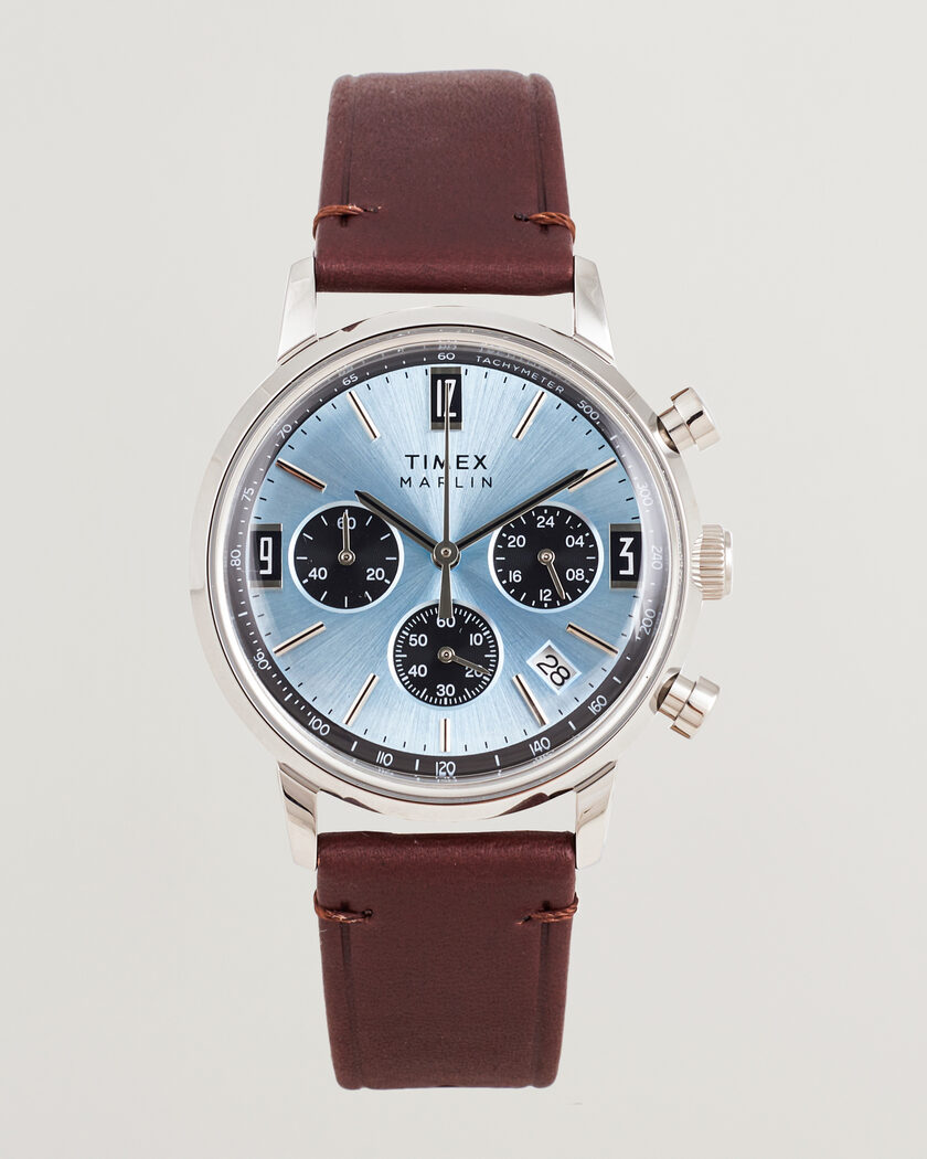 Timex Marlin Quartz Chronograph Leather 40mm Ice Blue Dial – Sininen
