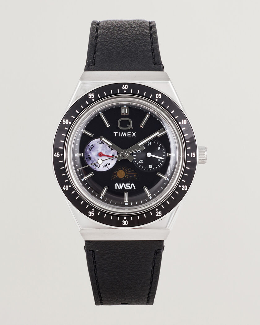 Timex Q x NASA Luminous Leather Strap 40mm Black Dial – Musta