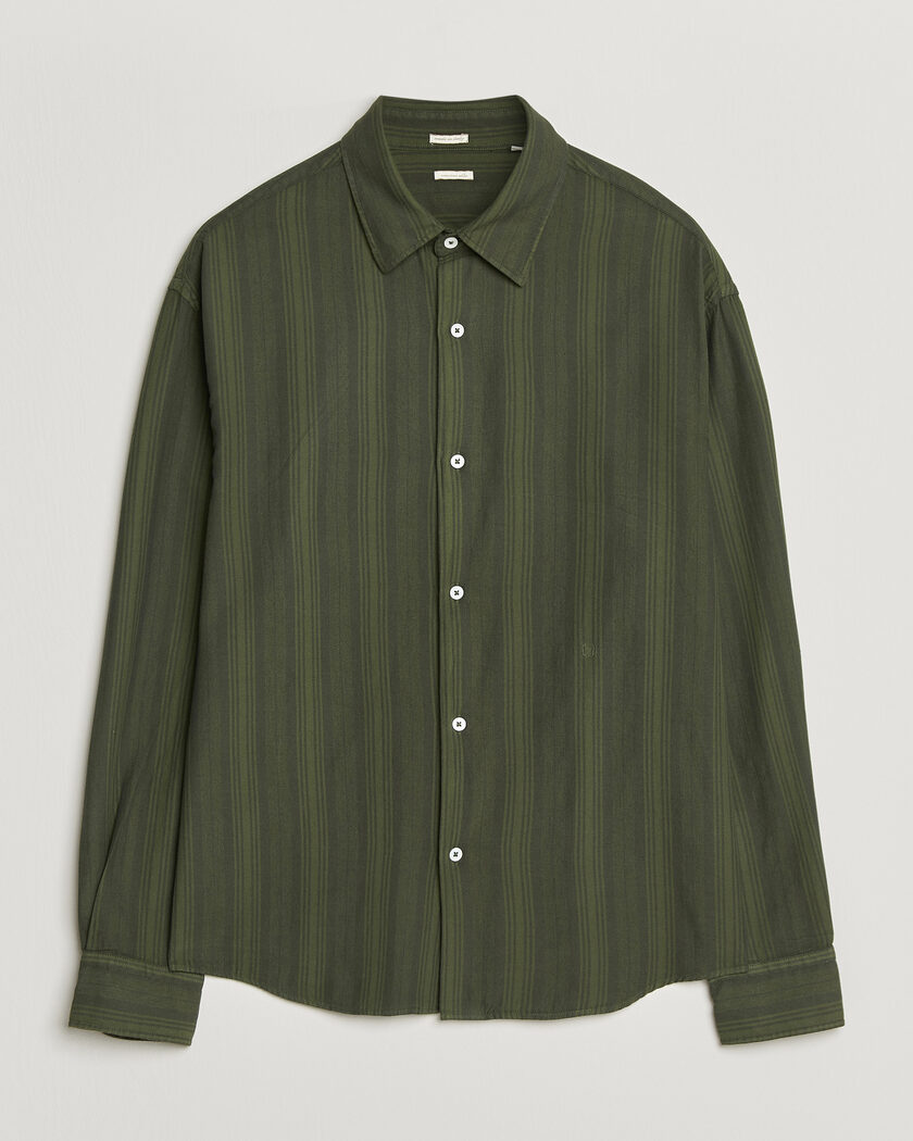 Massimo Alba Boxy Striped Cotton Shirt Moss Green – Vihreä