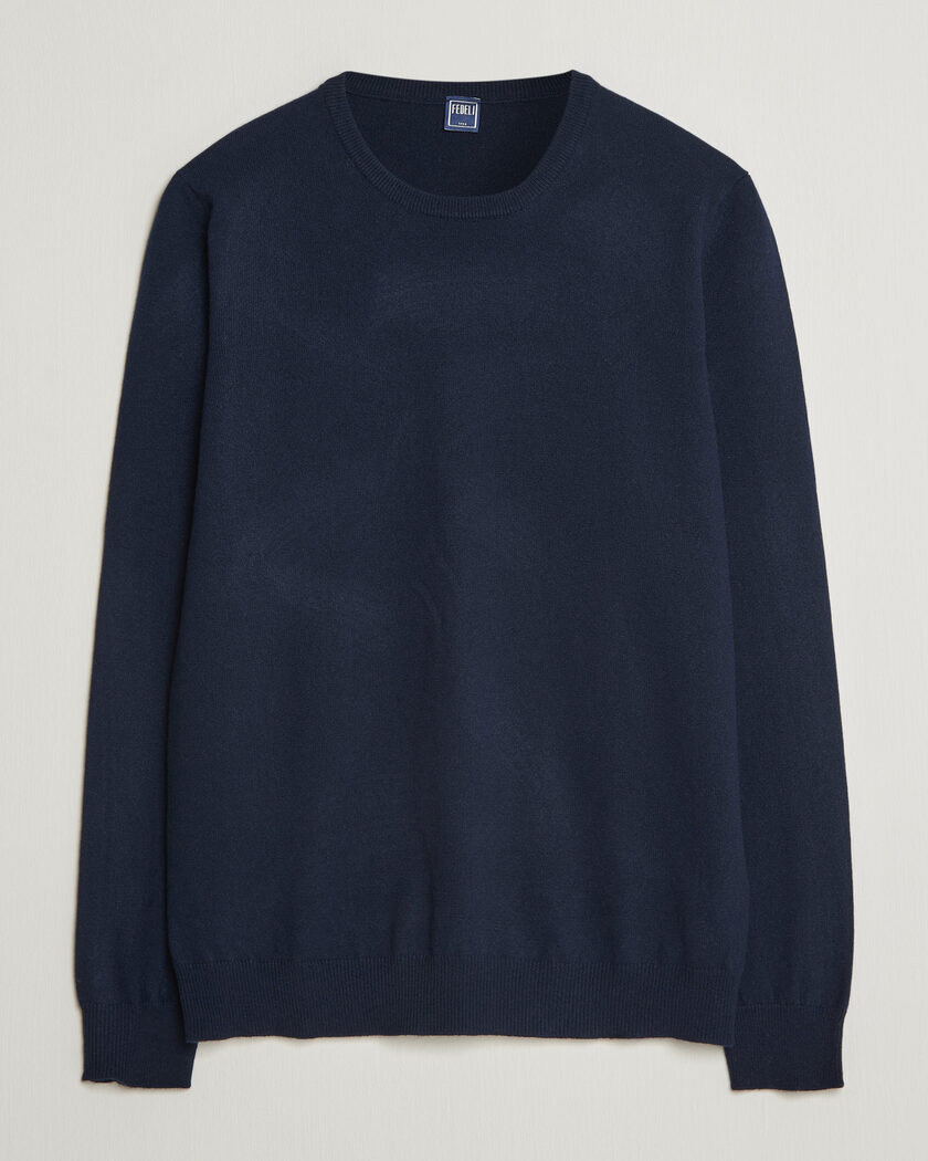 Fedeli Pure Cashmere Crew Neck Navy Blue – Sininen