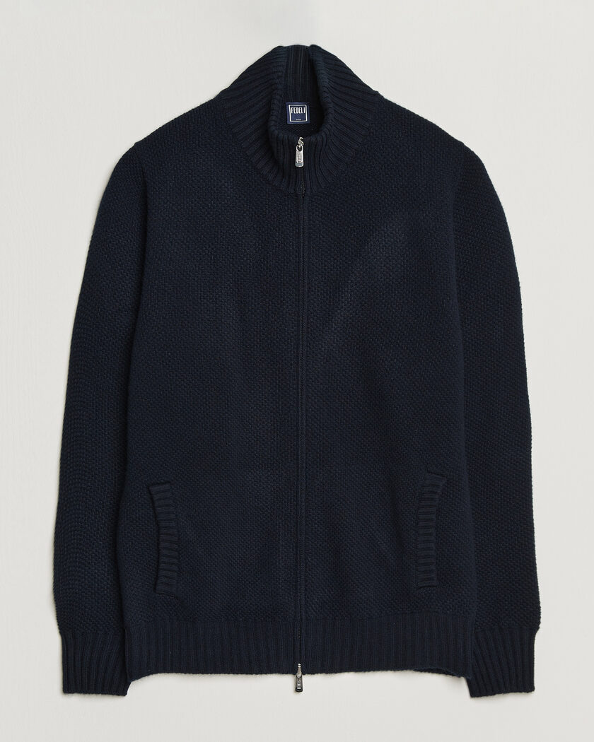 Fedeli Wool/Cashmere Honeycomb Full Zip Navy – Sininen