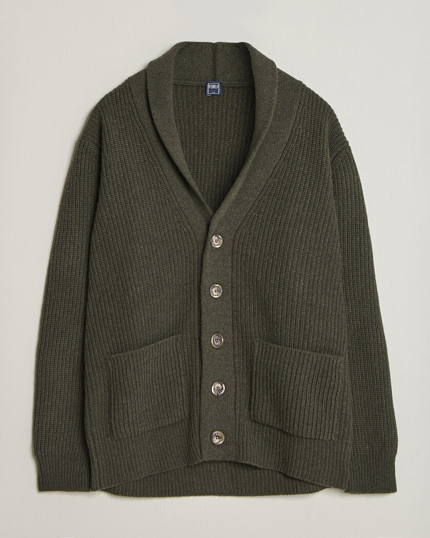 Fedeli Wool/Cashmere Shawl Cardigan Forest Green – Vihreä