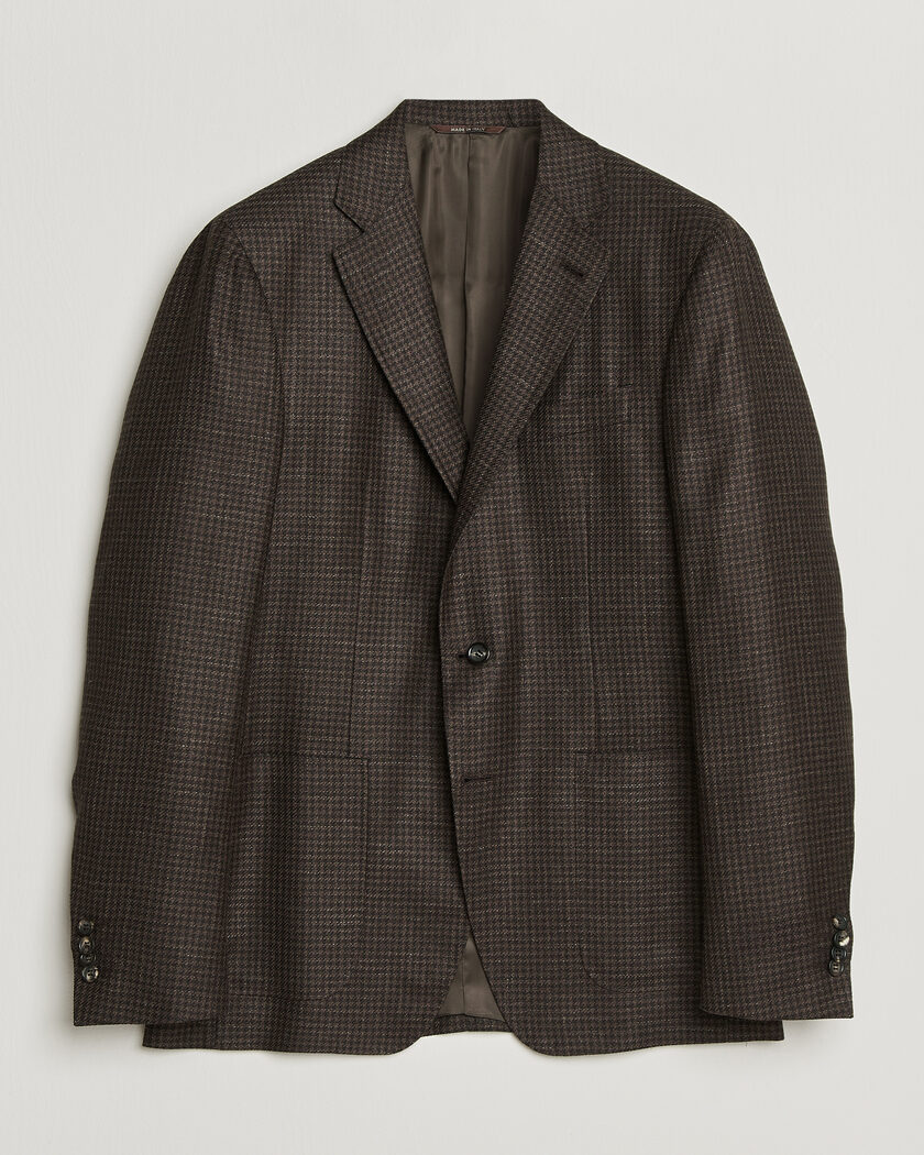 Canali Kei Houndstooth Flannel Blazer Dark Brown – Ruskea