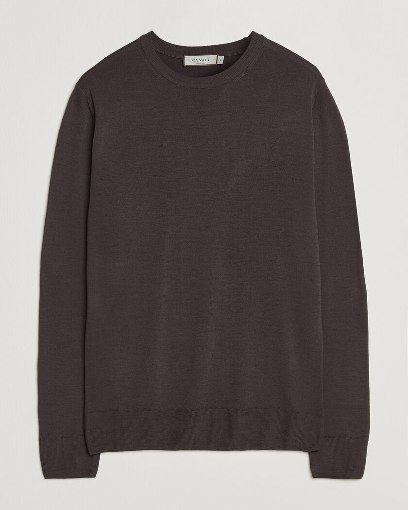 Canali Merino Wool Crew Neck Dark Brown – Ruskea