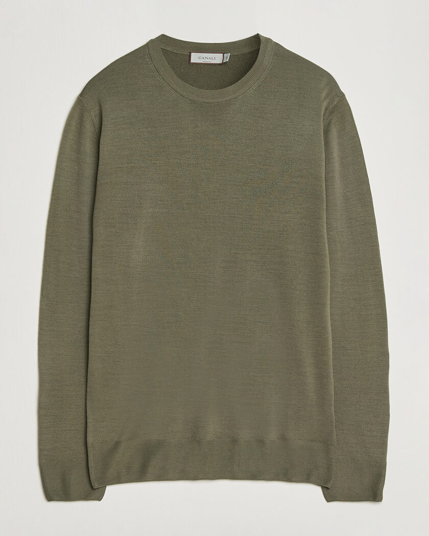 Canali Merino Wool Crew Neck Olive – Vihreä