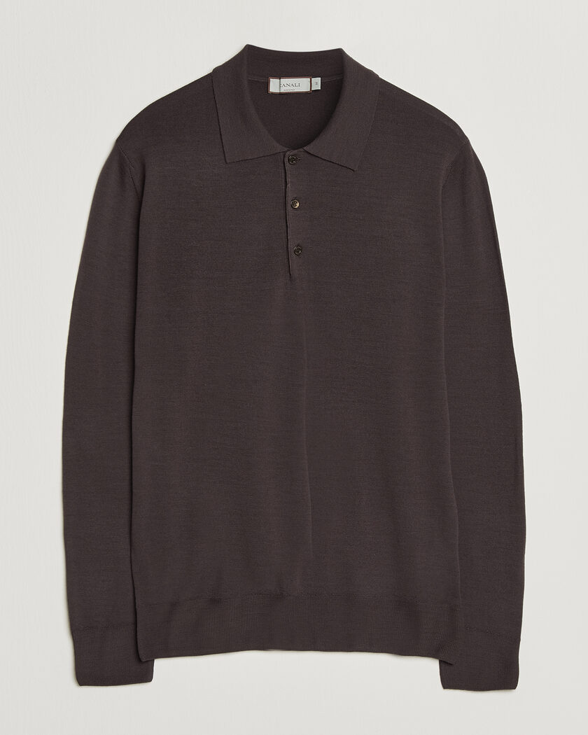 Canali Merino Wool Long Sleeve Polo Dark Brown – Ruskea