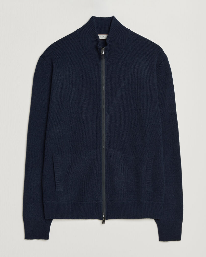 Canali Wool/Cashmere Full Zip Cardigan Navy – Sininen