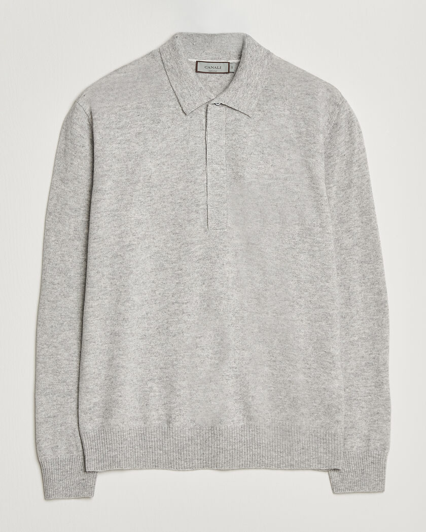 Canali Wool/Cashmere Long Sleeve Polo Light Grey – Harmaa