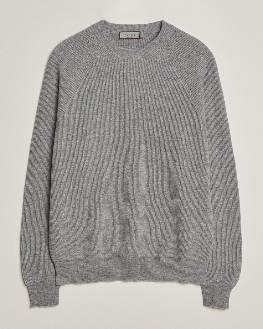 Canali Rib Cashmere Sweater Light Grey – Harmaa