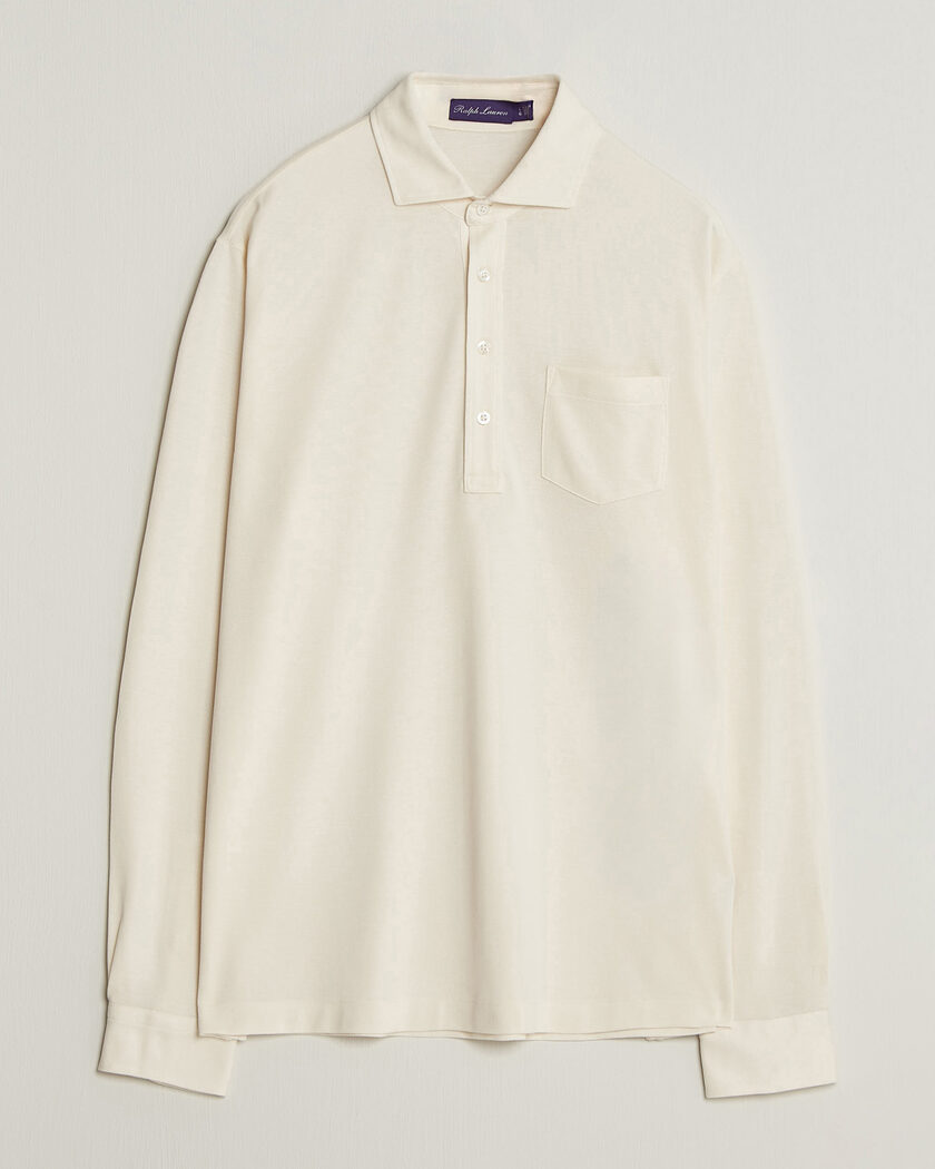 Ralph Lauren Purple Label Long Sleeve Washed Polo Classic Cream – Valkoinen