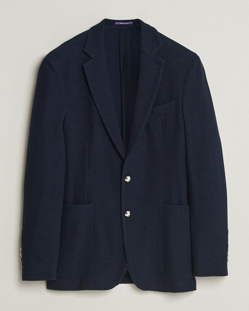 Ralph Lauren Purple Label Cashmere/Silk Herringbone Blazer Navy – Sininen