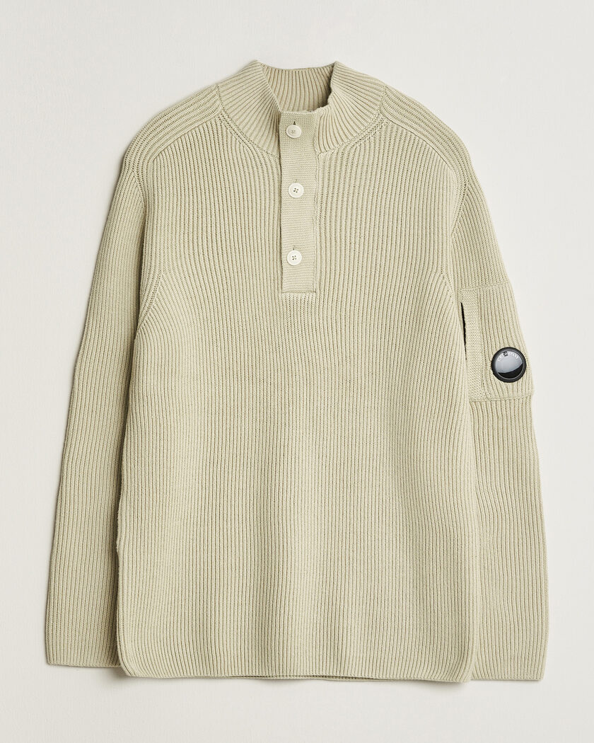 C.P. Company Full Rib Knitted Cotton Half Button Light Grey – Harmaa