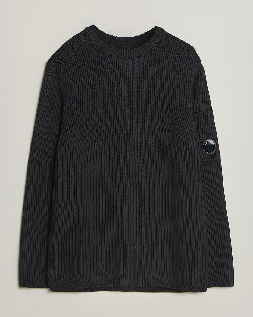 C.P. Company Full Rib Knitted Cotton Crew Neck Black – Musta
