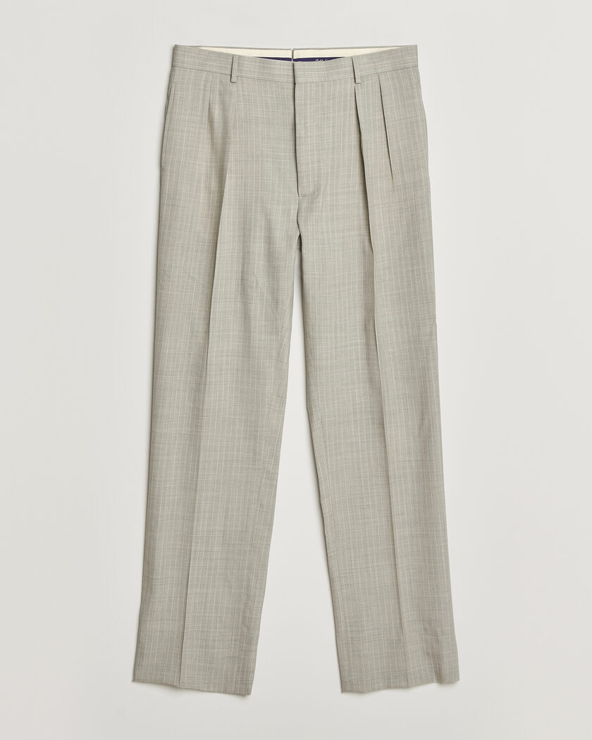 Ralph Lauren Purple Label Glenn Pinstriped Pleated Wool Trousers Grey – Harmaa