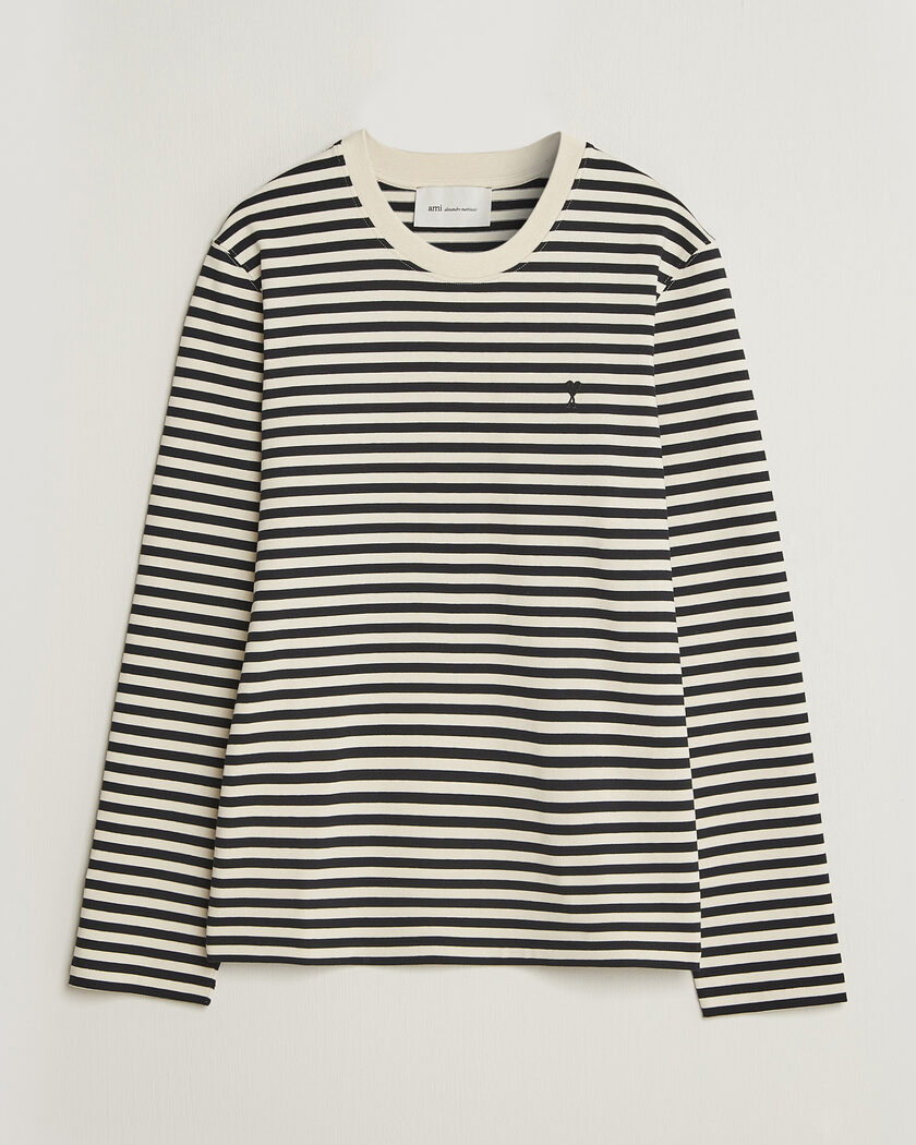 AMI Black Heart Logo Striped Long Sleeve T-Shirt Black/Ivory – Musta