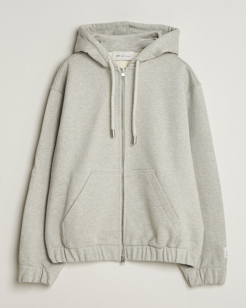 AMI Heritage Logo Full Zip Hoodie Light Grey Melange – Harmaa