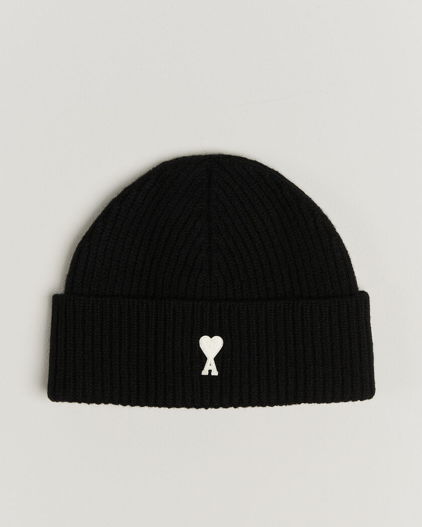 AMI Contrasted Heart Logo Beanie Black – Musta