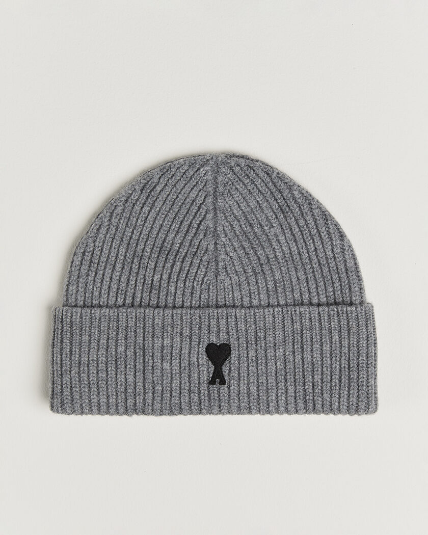 AMI Contrasted Heart Logo Beanie Light Grey Melange – Harmaa