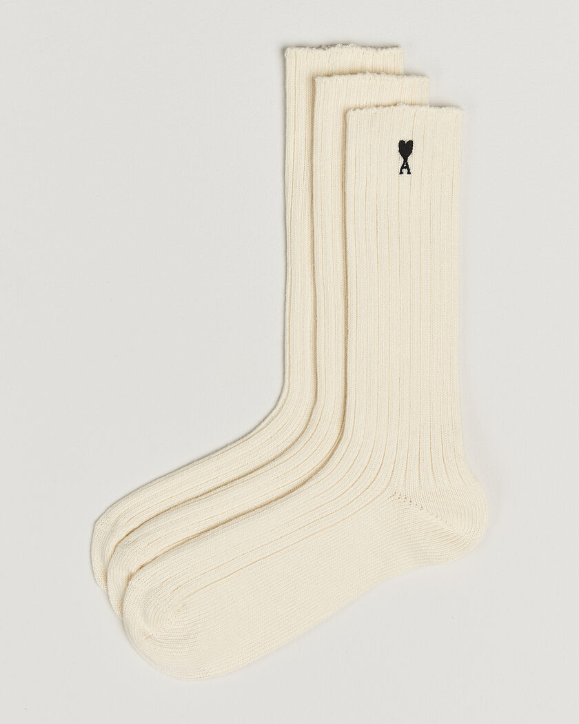 AMI 3-Pack Heart Logo Cotton Socks Ivory – Valkoinen