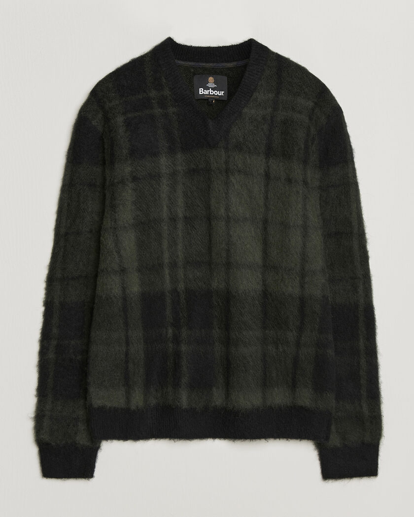 Barbour Lifestyle Hunham Tartan V-Neck Knitted Jumper Black – Musta