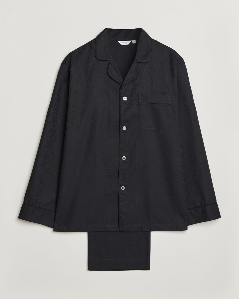 Derek Rose Piped Jacquard Cotton Pyjama Set Black – Musta