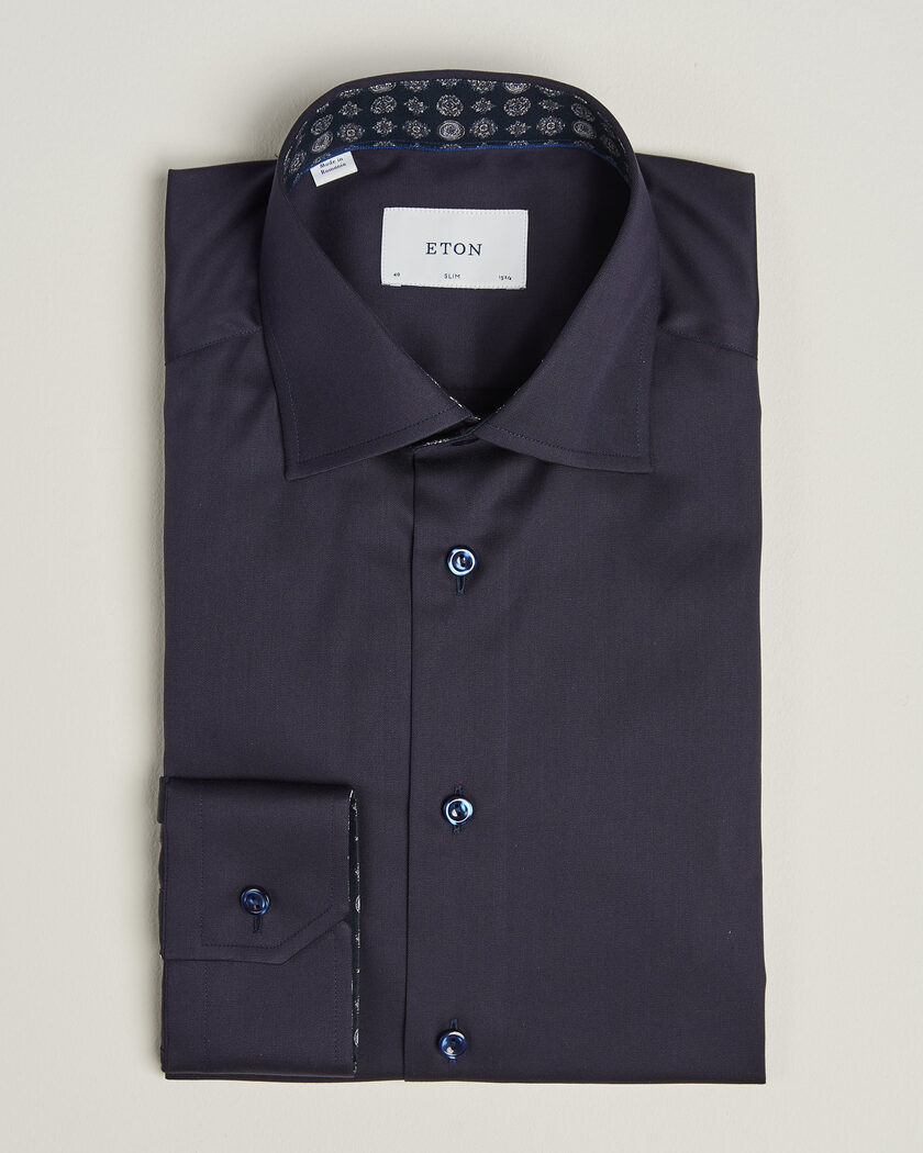 Eton Slim Fit Signature Twill Contrast Shirt Navy Blue – Sininen