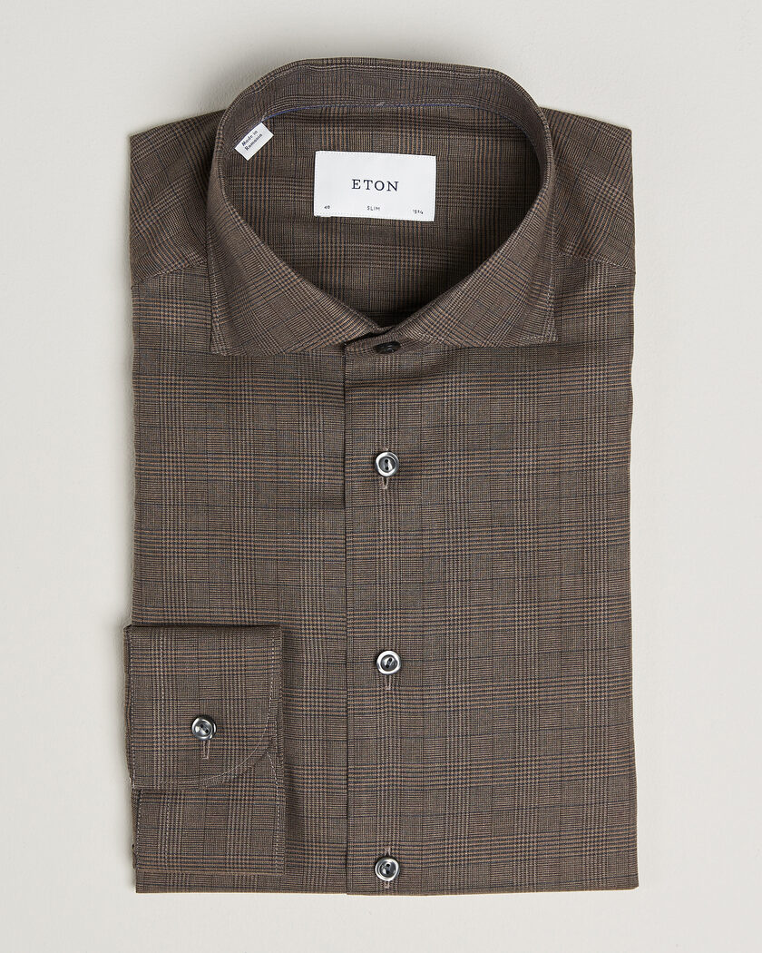 Eton Slim Fit Signature Flannel Checked Shirt Dark Brown – Ruskea