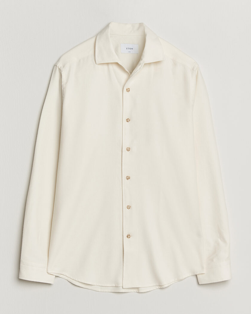 Eton Casual Fit One Piece Collar Flannel Shirt Off White – Valkoinen