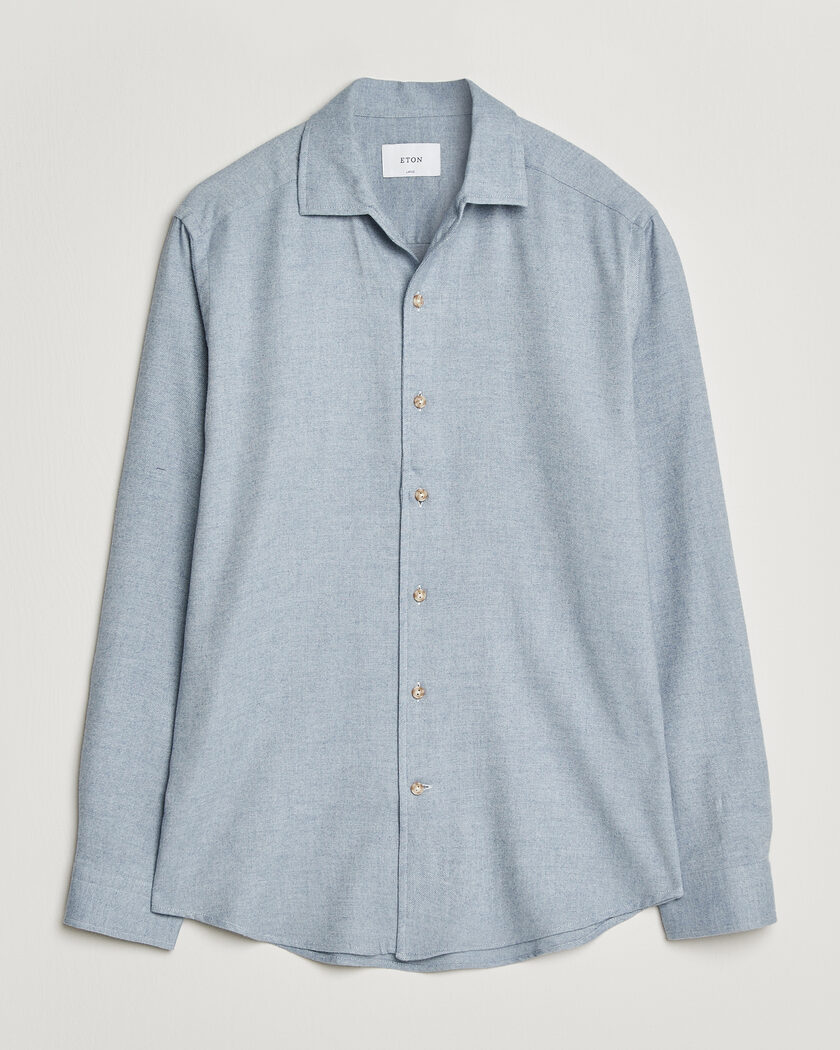Eton Casual Fit One Piece Collar Flannel Shirt Light Blue – Sininen