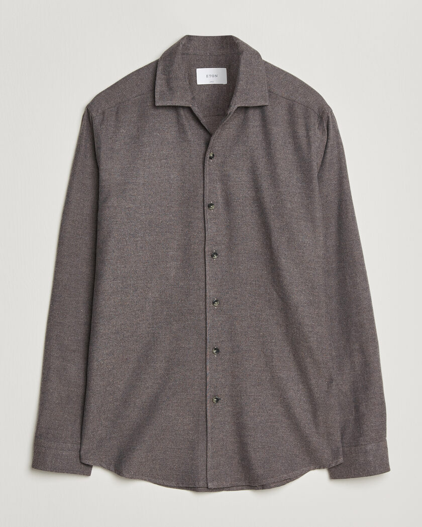 Eton Casual Fit One Piece Collar Flannel Shirt Dark Brown – Ruskea