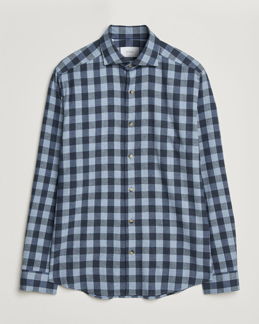 Eton Casual Fit Checked Flannel Shirt Mid Blue – Sininen