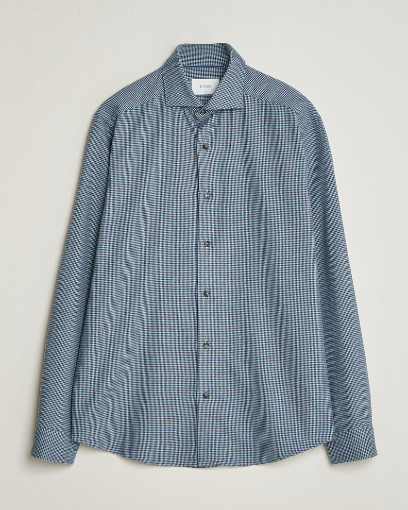  Eton Casual Fit Houndstooth Flannel Shirt Mid Blue – Sininen