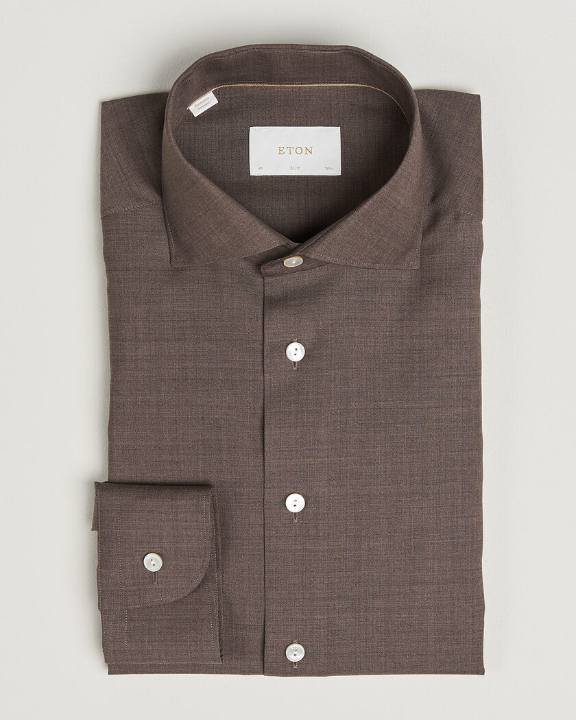 Eton Slim Fit Merino Shirt Brown – Ruskea
